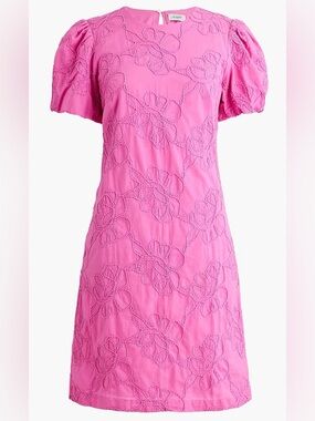J. Crew Factory Pink Embroidered puff-sleeve mini dress